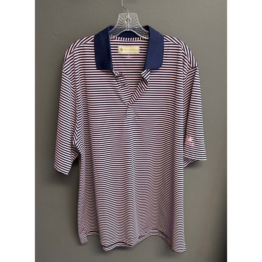 Donald Ross Polo Shirt Mens XL Golf Blue Pink Striped Imperial‎ Embroidered Logo